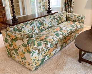 Lowback Sofa with Quilted Floral Upholstery 