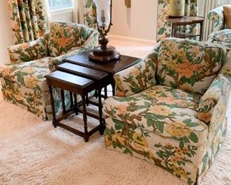 Pair of Armchairs with Quilted Floral Upholstery 