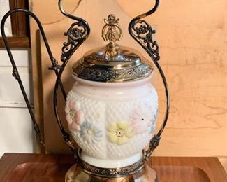 Vintage Silverplate & Milk Glass Biscuit Jar