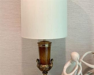 Pair of Vintage Wood & Brass Table Lamps