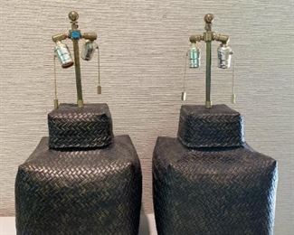 Pair of Metal Basket Weave Table Lamps