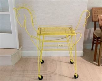 Vintage Fredrick Weinberg Yellow Metal Horse Bar Cart