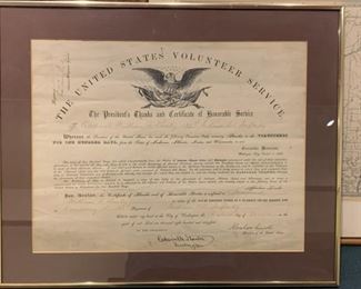 Lot #251A - $150 - The United States Volunteer Service Certificate, Civil War, Framed