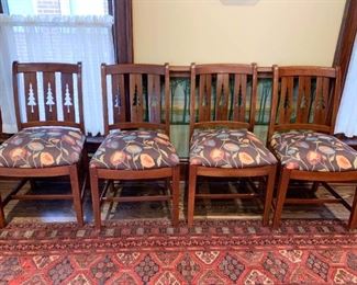 Lot #245 - $400 - Set of 4 Dining Chairs with Upholstered Seats (Evergreen Tree Cut Out on Back)