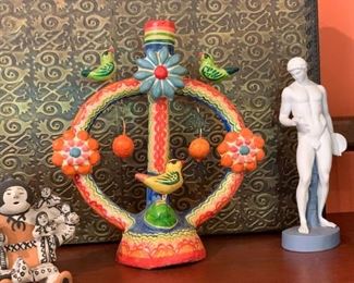 Mexican Folk Art Candle Holder, Figurines