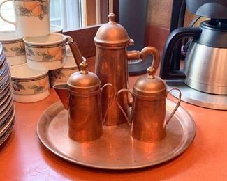 Copper Coffee / Tea Set with Tray