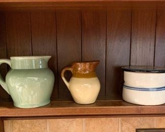 Pottery Pitchers, Creamers, Canisters
