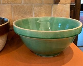 Vintage Green Glaze Yellow Ware Mixing Bowl