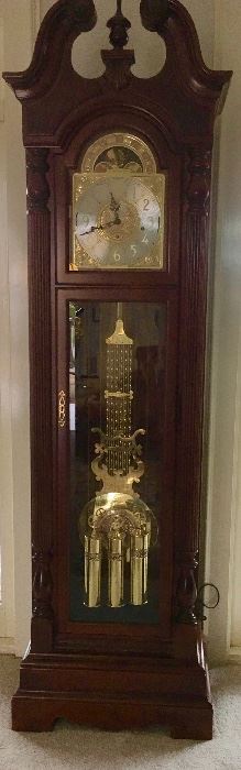 BEAUTIFUL WORKING 77TH ANNIVERSARY HOWARD MILLER GRANDFATHER CLOCK.