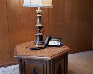 Pentagon end table with 2 doors