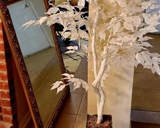 Gold framed Mirror and Faux Plant