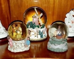Crystal Candleholder Set; Snow Globes; Tea Kettle; Musical Japanese Figurines