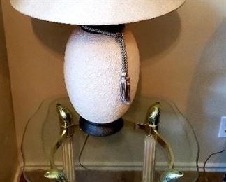 Glass Side Table and Lamp