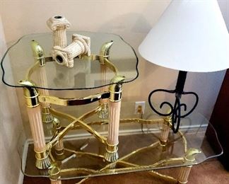 Glass Coffee Table and Side Table; Lamp; Candleholder Set