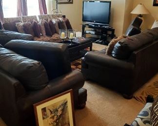 Brown Leather Couches; Flat Screen TV