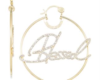 Crystal "Blessed" Hoop Earrings In 14K Over Sterling