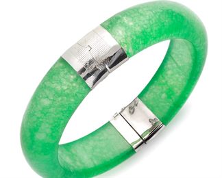 Macy'S Sterling Silver Bracelet, Jade Bangle