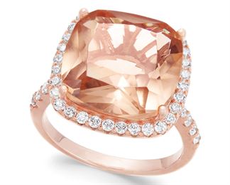 Morganite & Cubic Zirconia Halo Ring In 14K & Sterling