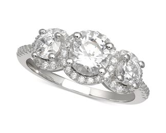 Sterling Silver Giani Bernini Cz Three Stone Halo Ring