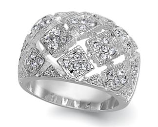 Charter Club Silver-Tone Crystal Mesh Wide Ring