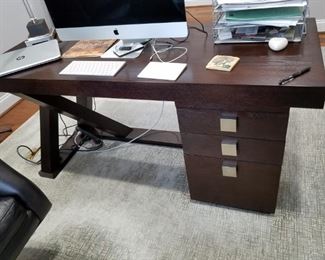 front of home office desk by Madera, espresso color