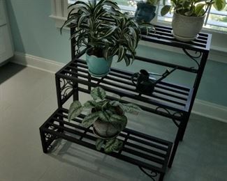 metal plant stand with plants