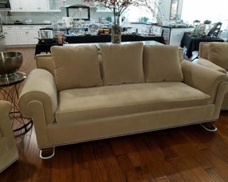 matching sofa and 2 chairs, all with metal studding
