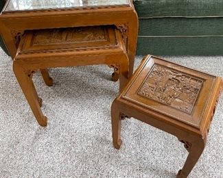 Carved Asian nesting tables