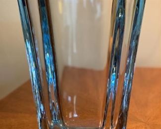 Beautiful heavy blue glass vase from Sweden made by Strombergshyttan - signed