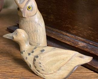 Vintage bone owl and duck