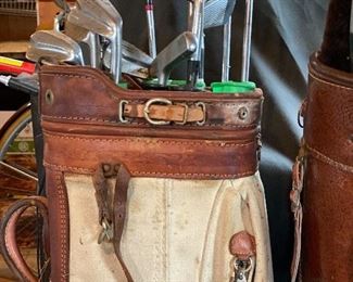 Vintage golf clubs and bag