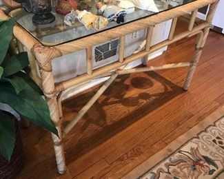 Bamboo Side Table with Beveled Glass