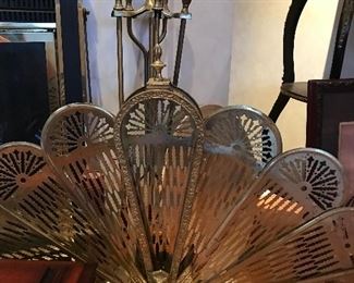 Fireplace screen, brass fan