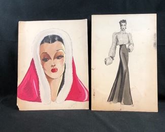 Peggy Schillander Cook 1940's Fashion Institute Watercolor.