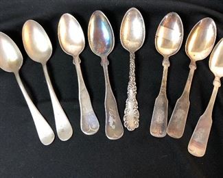 Spoon lot- including one sterling, coin silver spoons, nickel silver,