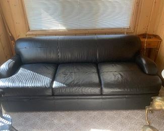 Black leather sleeper sofa.