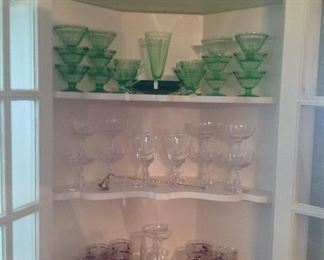 Glassware including green depression
