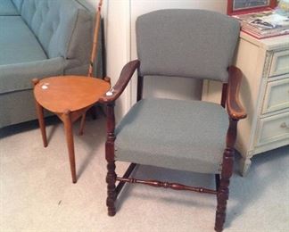 Wood/Upholstered Sitting Chair & Small Side Table