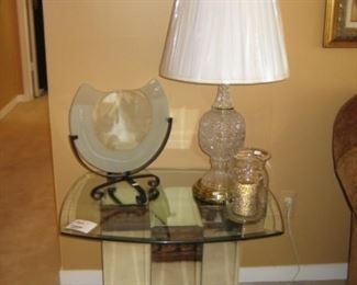 Glass & mirror end table $60