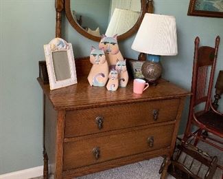 Antique 2 drawer chest with mirror 
$125
Cats are SOLD
