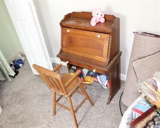 Vintage childs' desk and high chair