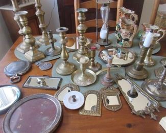 brass candlesticks, miniature mirrors