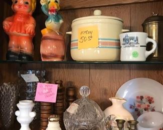 Chalk doll, chalk Donald Duck bank, McCoy Crock