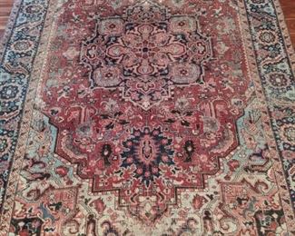 Wonderful antique Persian Heriz rug, hand woven, 100% wool face, measures 7' 3" x 9' 2".