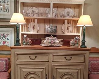 Drexel French Country painted pine hutch.