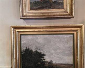 Pair of antique European oils on canvas, in gold gilt frames, each artist signed. 