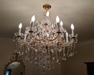 One of two 16-light, 18% lead crystal Italian Murano Maria Theresa chandeliers. 