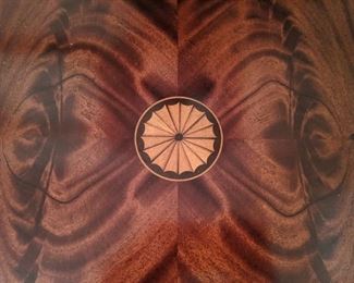 Close-up of the center medallion inlay on the Hekman end tables.