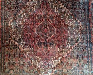 Vintage hand-woven Persian Bijar rug, 100% wool face, measures 4' 3" x 4' 10".