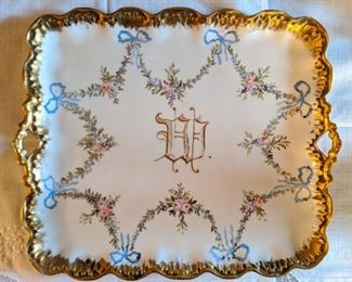 Hand painted French Limoges square porcelain platter, painted by the Wm. Lycett Co, Atlanta, GA.